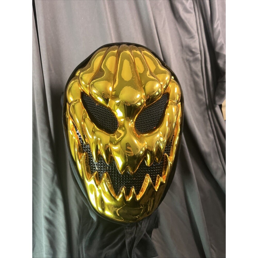Scary Shiny Gold Pumpkin/ Monster Hooded Halloween Mask Great Condition OS